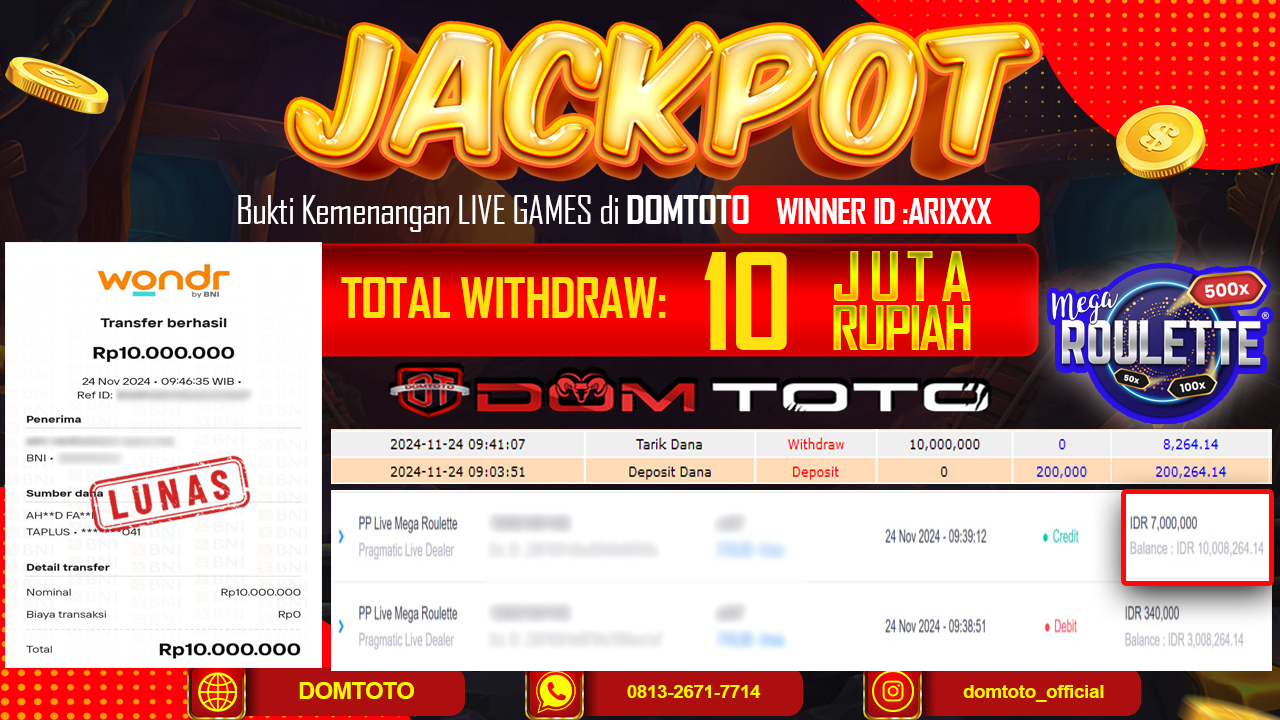 JACKPOT  LIVE MEGA ROULATTE 24 NOVEMBER 2024